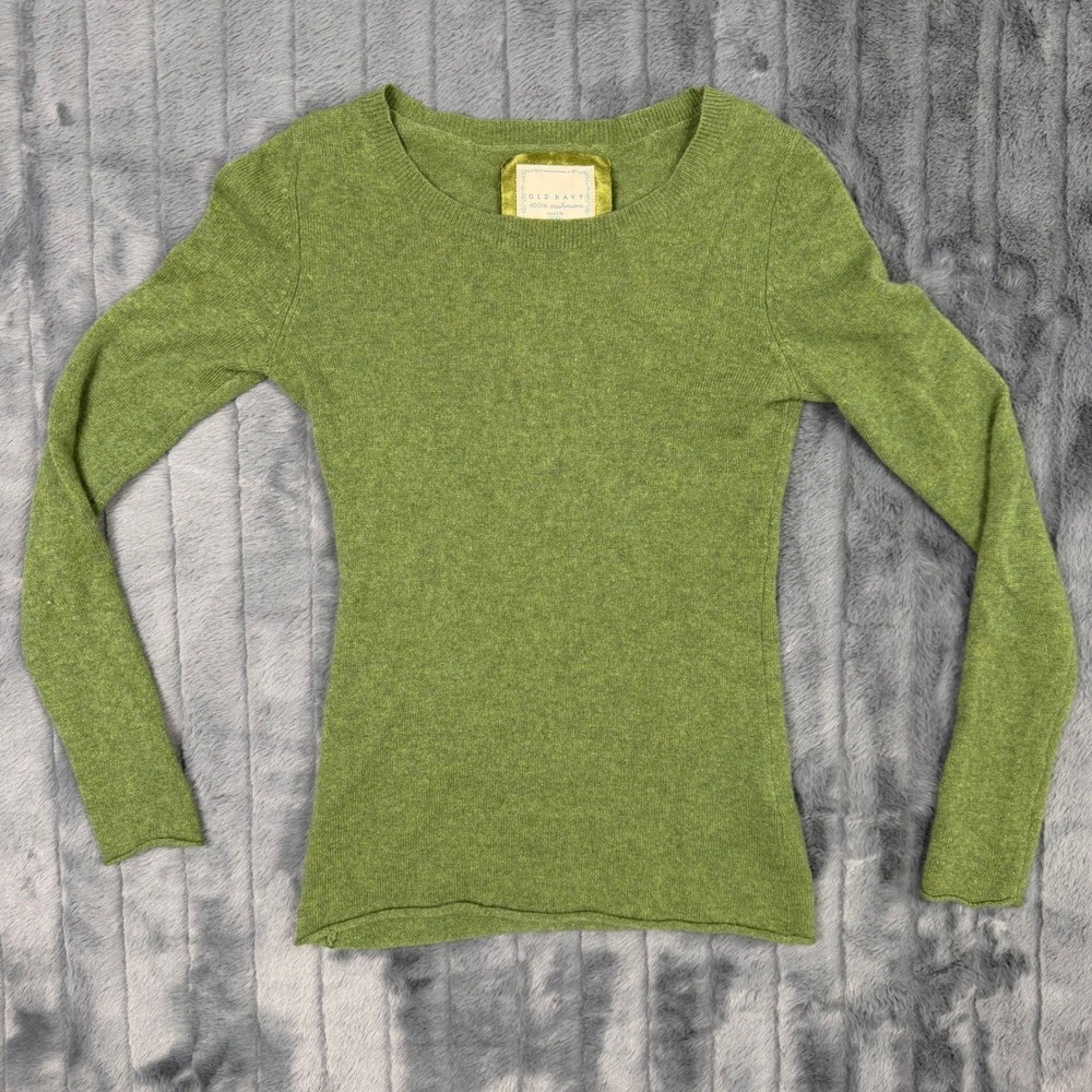 Old Navy Womens XS 100% Cashmere Sweater Moss Green Crew Neck Long Sleeve Knit